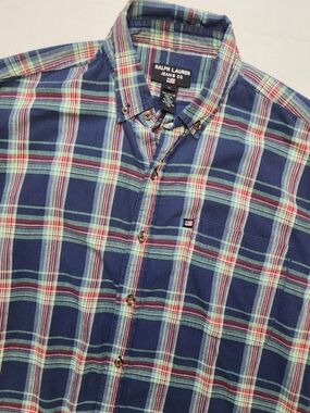 Ralph Lauren Navy, Green & Red Plaid Button-Down Shirt Y2k Vintage Vtg